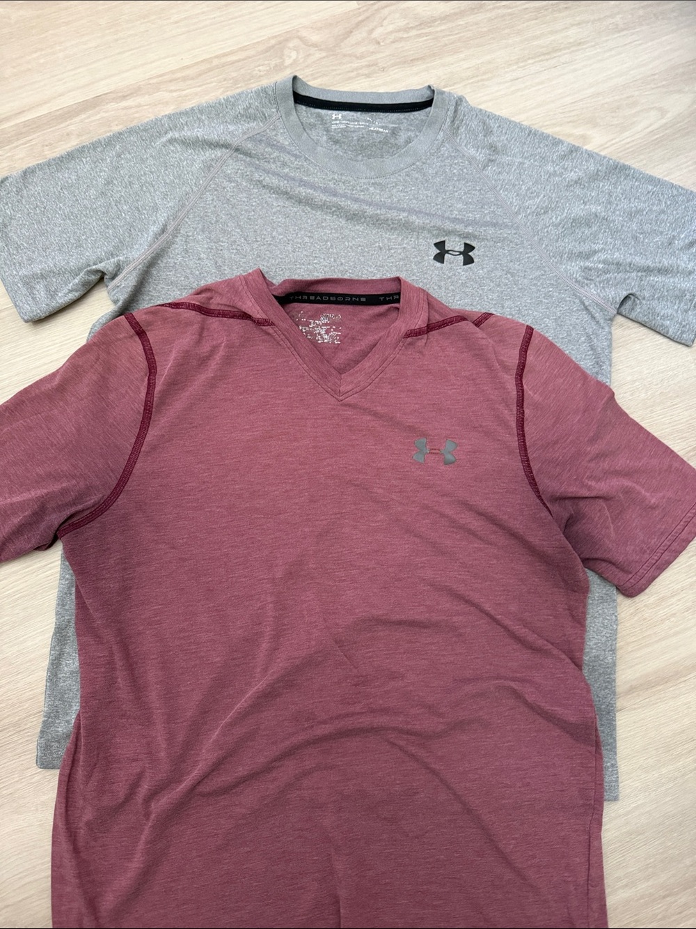 Under Armour Men’s Short Sleeve Performance Tees — Gray & Maroon